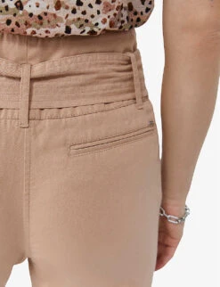 Ikks Belted Straight-leg High-rise Cotton Trousers -Women Clothing Store R04156286 DARKBEIGE ALT04