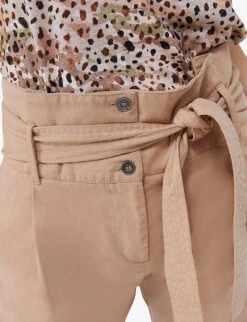 Ikks Belted Straight-leg High-rise Cotton Trousers -Women Clothing Store R04156286 DARKBEIGE ALT05