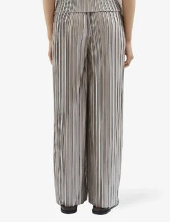 Ikks Metallic-pleated Wide-leg Mid-rise Recycled-polyester Trousers -Women Clothing Store R04156319 BRASS ALT03