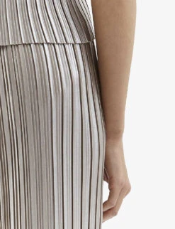 Ikks Metallic-pleated Wide-leg Mid-rise Recycled-polyester Trousers -Women Clothing Store R04156319 BRASS ALT04