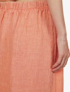 Split-hem Elasticated-waistband Linen Maxi Skirt -Women Clothing Store R04156418 WHITE ALT04