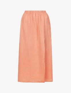 Split-hem Elasticated-waistband Linen Maxi Skirt