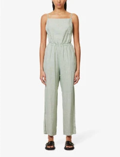 Self-tie Straight-leg Linen Jumpsuit -Women Clothing Store R04156419 OASISGREEN ALT02