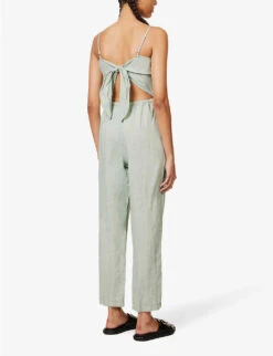 Self-tie Straight-leg Linen Jumpsuit -Women Clothing Store R04156419 OASISGREEN ALT03