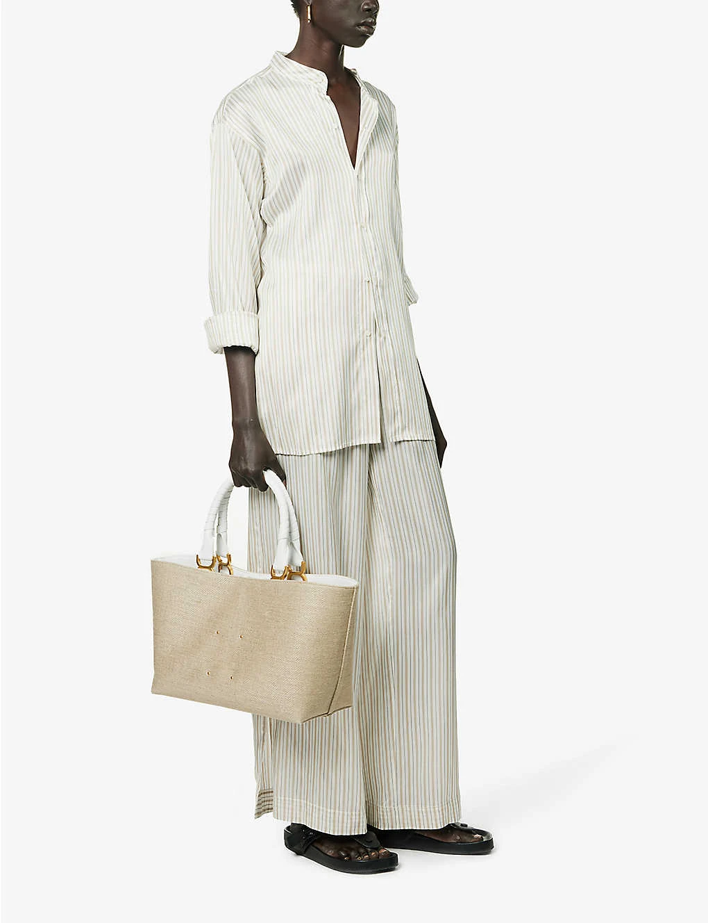 Striped Straight Wide-leg Mid-rise Silk Trousers 2 Striped Straight Wide-leg Mid-rise Silk Trousers - Image 2