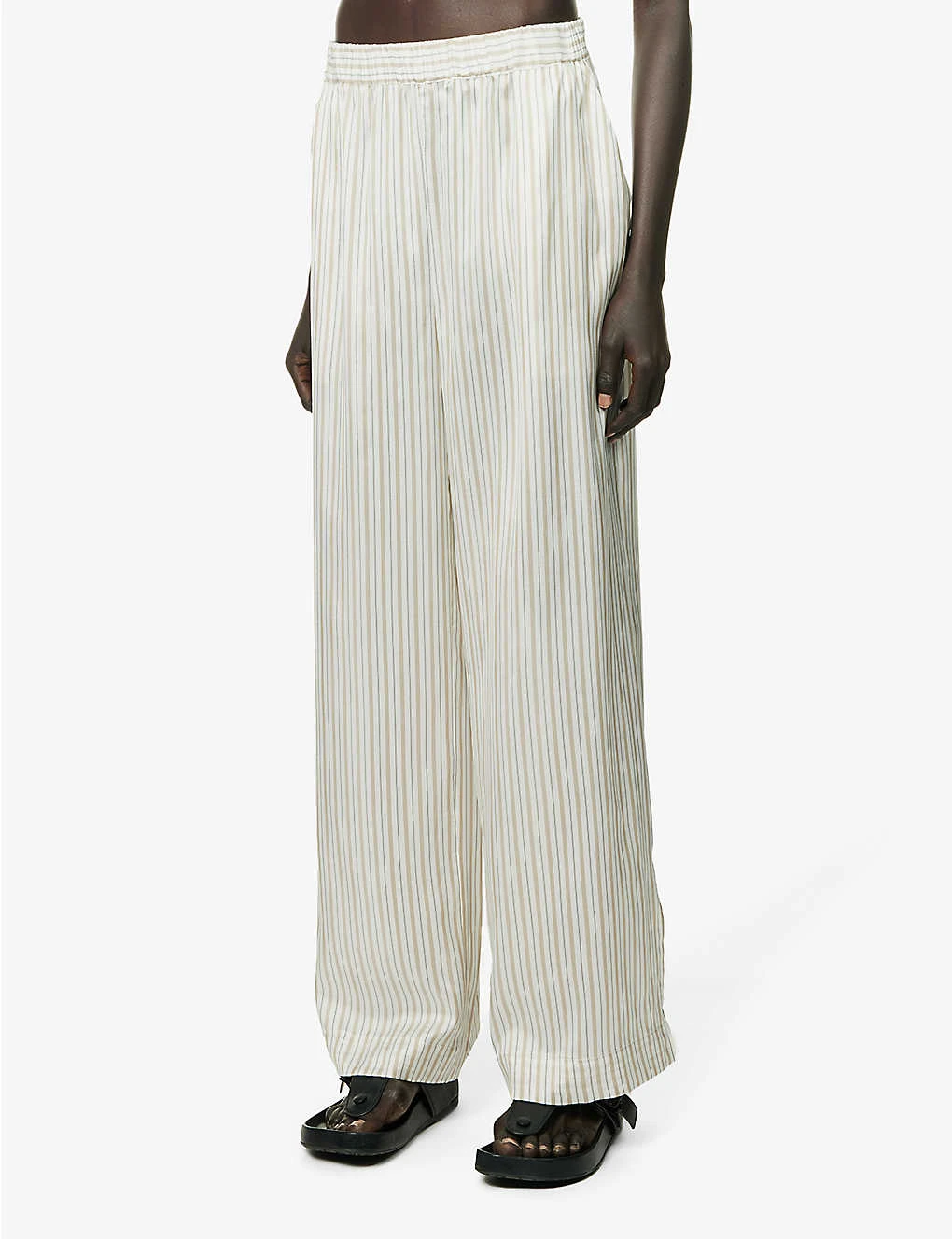 Striped Straight Wide-leg Mid-rise Silk Trousers 3 Striped Straight Wide-leg Mid-rise Silk Trousers - Image 3