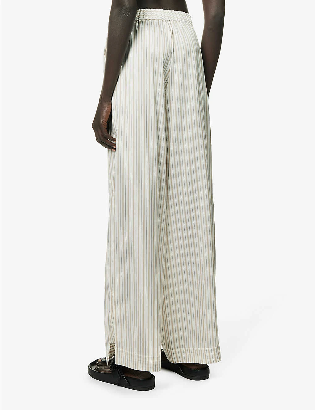 Striped Straight Wide-leg Mid-rise Silk Trousers 4 Striped Straight Wide-leg Mid-rise Silk Trousers - Image 4