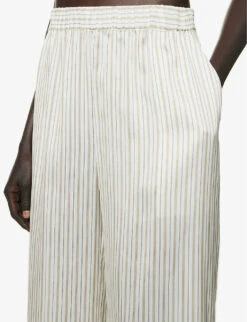 Striped Straight Wide-leg Mid-rise Silk Trousers 9 Striped Straight Wide-leg Mid-rise Silk Trousers -Women Clothing Store R04156835 BEIGE ALT04