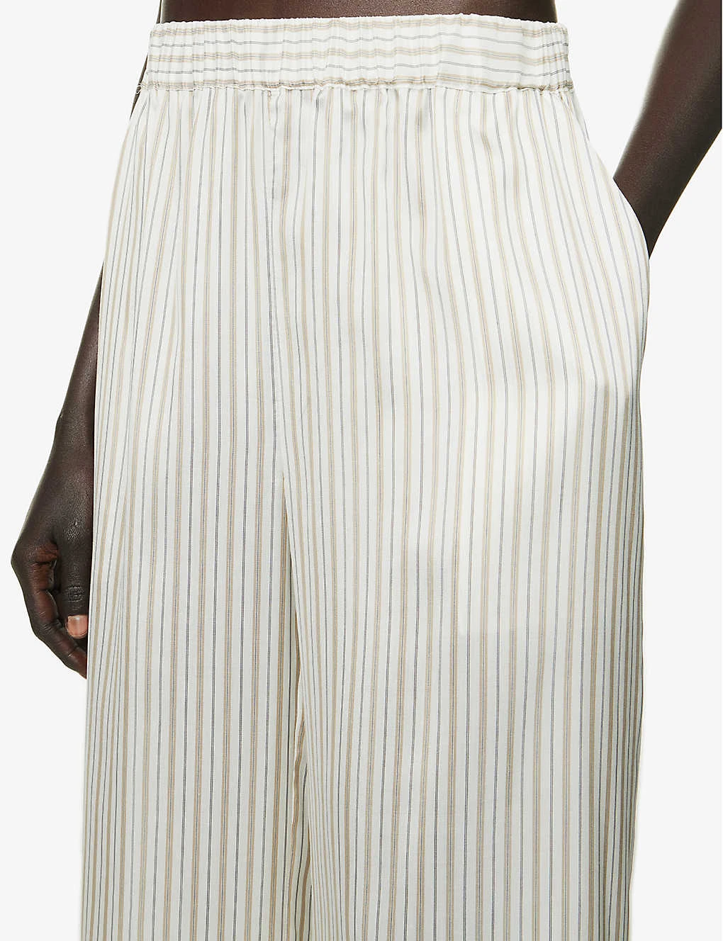 Striped Straight Wide-leg Mid-rise Silk Trousers 5 Striped Straight Wide-leg Mid-rise Silk Trousers - Image 5