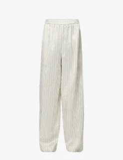 Striped Straight Wide-leg Mid-rise Silk Trousers
