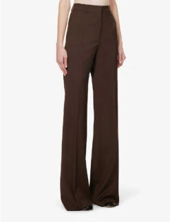 Sportmax Hangar Wide-leg Mid-rise Wool Trousers -Women Clothing Store R04158873 CHOCOLATE ALT02