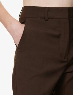 Sportmax Hangar Wide-leg Mid-rise Wool Trousers -Women Clothing Store R04158873 CHOCOLATE ALT04