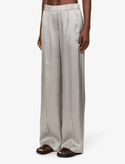 Loewe Wide-leg Mid-rise Satin Trousers -Women Clothing Store R04159286 MOUSEGREY ALT02