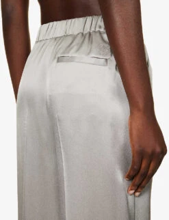 Loewe Wide-leg Mid-rise Satin Trousers -Women Clothing Store R04159286 MOUSEGREY ALT04