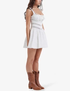 Tiffani Square-neck Lace-trim Stretch-cotton Mini Dress -Women Clothing Store R04159584 WHITE ALT02