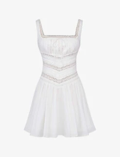 Tiffani Square-neck Lace-trim Stretch-cotton Mini Dress