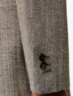 Bottega Veneta Single-breasted Padded-shoulders Woven Blazer -Women Clothing Store R04159949 BROWNWHITEBLUE ALT05