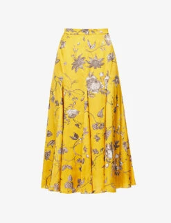 Erdem Floral-pattern Flared-hem Woven Midi Skirt