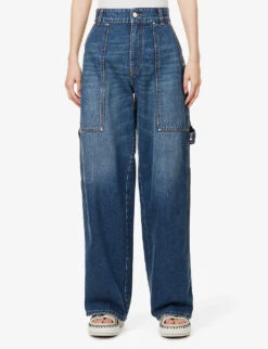 STELLA MCCARTNEY Brand-patch Contrast-stitch Wide-leg Mid-rise Jeans -Women Clothing Store R04160793 DARKBLUE ALT03