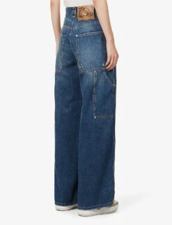 STELLA MCCARTNEY Brand-patch Contrast-stitch Wide-leg Mid-rise Jeans -Women Clothing Store R04160793 DARKBLUE ALT04