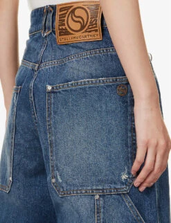 STELLA MCCARTNEY Brand-patch Contrast-stitch Wide-leg Mid-rise Jeans -Women Clothing Store R04160793 DARKBLUE ALT05