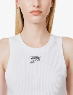 MOSCHINO Logo-print Slim-fit Stretch Cotton Top 9 MOSCHINO Logo-print Slim-fit Stretch Cotton Top -Women Clothing Store R04162981 FANTASYPRINTWHITE ALT04