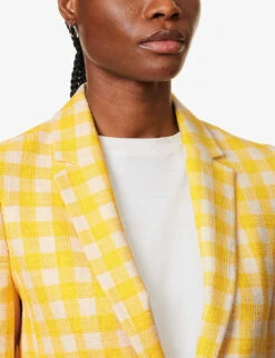 ME AND EM Single-breasted Padded-shoulder Cotton-blend Blazer -Women Clothing Store R04165496 SOFTWHITEYELLOW ALT04