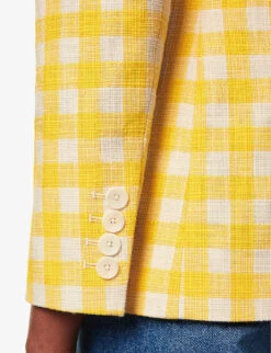 ME AND EM Single-breasted Padded-shoulder Cotton-blend Blazer -Women Clothing Store R04165496 SOFTWHITEYELLOW ALT05