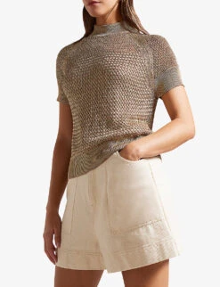 Ted Baker Abaly Basket-stitch Woven Top 6 Ted Baker Abaly Basket-stitch Woven Top -Women Clothing Store R04166170 BROWNTAN ALT02