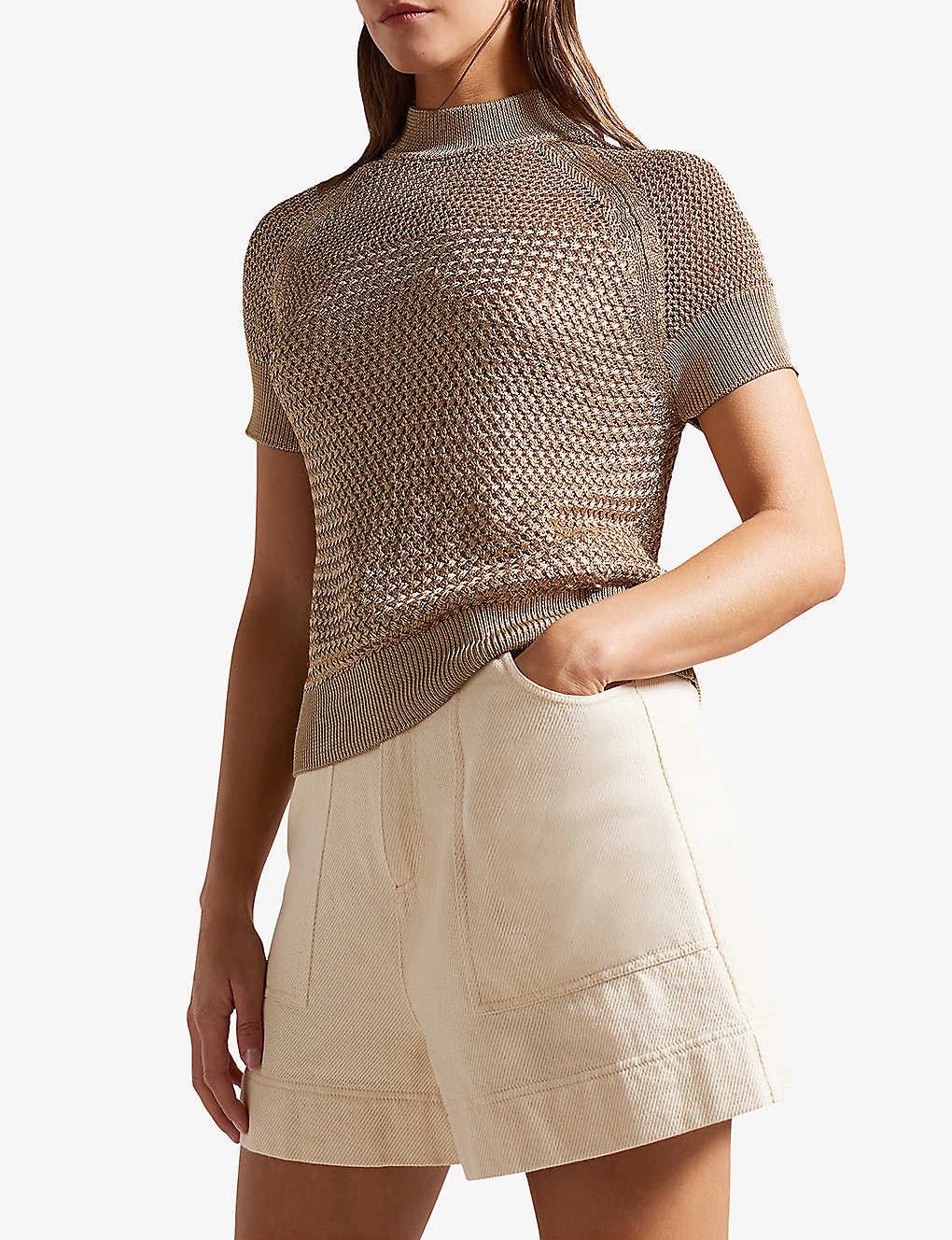 Ted Baker Abaly Basket-stitch Woven Top 3 Ted Baker Abaly Basket-stitch Woven Top - Image 3