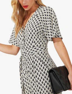 Diamond-print Belted Woven Jumpsuit -Women Clothing Store R04166379 WHITE ALT02