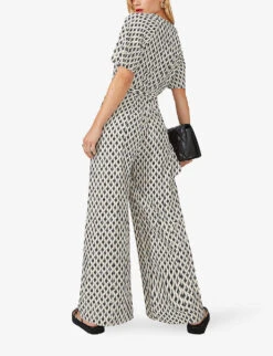 Diamond-print Belted Woven Jumpsuit -Women Clothing Store R04166379 WHITE ALT03