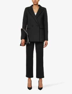 GOOD AMERICAN 2.0 Scuba Double-breasted Regular-fit Stretch-woven Blazer -Women Clothing Store R04166620 BLACK001 ALT02