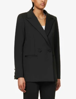 GOOD AMERICAN 2.0 Scuba Double-breasted Regular-fit Stretch-woven Blazer -Women Clothing Store R04166620 BLACK001 ALT03