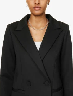 GOOD AMERICAN 2.0 Scuba Double-breasted Regular-fit Stretch-woven Blazer -Women Clothing Store R04166620 BLACK001 ALT05
