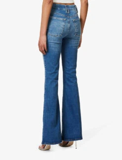 GOOD AMERICAN Pull On Faded-wash Flared-leg High-rise Stretch-denim Jeans -Women Clothing Store R04166635 INDIGO490 ALT04