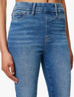 GOOD AMERICAN Pull On Faded-wash Flared-leg High-rise Stretch-denim Jeans -Women Clothing Store R04166635 INDIGO490 ALT05