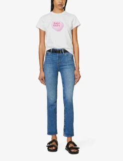 GOOD AMERICAN Pull On Straight Faded-wash Straight High-rise Stretch-denim Jeans -Women Clothing Store R04166636 INDIGO490 ALT02