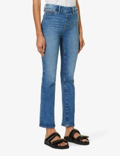 GOOD AMERICAN Pull On Straight Faded-wash Straight High-rise Stretch-denim Jeans -Women Clothing Store R04166636 INDIGO490 ALT03