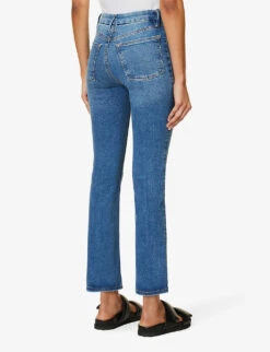 GOOD AMERICAN Pull On Straight Faded-wash Straight High-rise Stretch-denim Jeans -Women Clothing Store R04166636 INDIGO490 ALT04