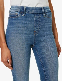 GOOD AMERICAN Pull On Straight Faded-wash Straight High-rise Stretch-denim Jeans -Women Clothing Store R04166636 INDIGO490 ALT05