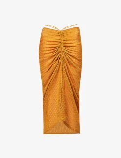 Ruched Crochet-knit Regular-fit Knitted Midi Skirt