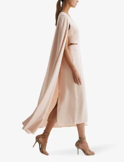 Reiss Kate Cape-sleeve Woven Midi Dress -Women Clothing Store R04169019 NUDE ALT02