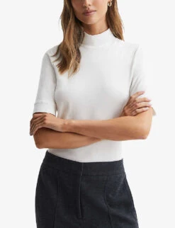Reiss Brooklyn High-neck Stretch-cotton Blend Top 7 Reiss Brooklyn High-neck Stretch-cotton Blend Top -Women Clothing Store R04169182 IVORY ALT02