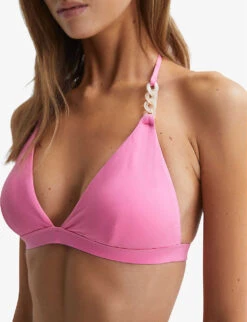 Reiss Ripley Triangle-shape Chain-embellished Stretch-woven Bikini Top -Women Clothing Store R04169528 PINK ALT04