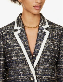 Valentino Single-breasted Notch-lapel Woven Jacket -Women Clothing Store R04169649 NAVYGOLDAVORIO ALT05