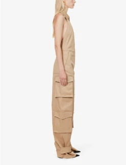 Valentino Tuta Flap-pocket Stretch-cotton Cargo Jumpsuit -Women Clothing Store R04169717 BEIGE ALT02