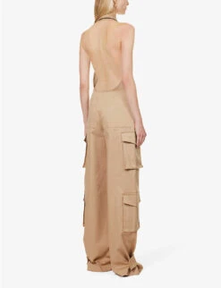 Valentino Tuta Flap-pocket Stretch-cotton Cargo Jumpsuit -Women Clothing Store R04169717 BEIGE ALT03