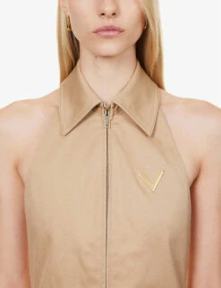 Valentino Tuta Flap-pocket Stretch-cotton Cargo Jumpsuit -Women Clothing Store R04169717 BEIGE ALT04
