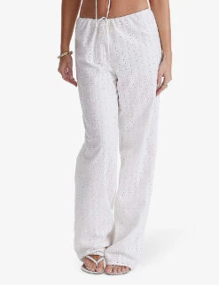 Frankie Broderie-pattern Straight-leg Mid-rise Cotton Trousers -Women Clothing Store R04173004 WHITEBRODERIE ALT02